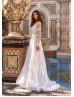 Long Sleeves Beaded Ivory Lace Tulle Luxurious Wedding Dress